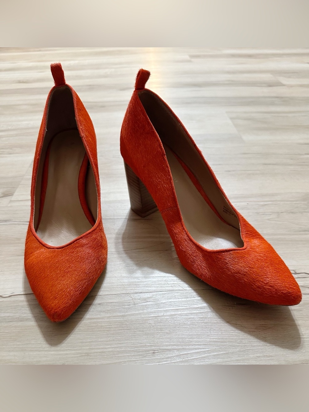 Anthropologie Yvonne High Block Heels in Orange Calf Hair Size 11